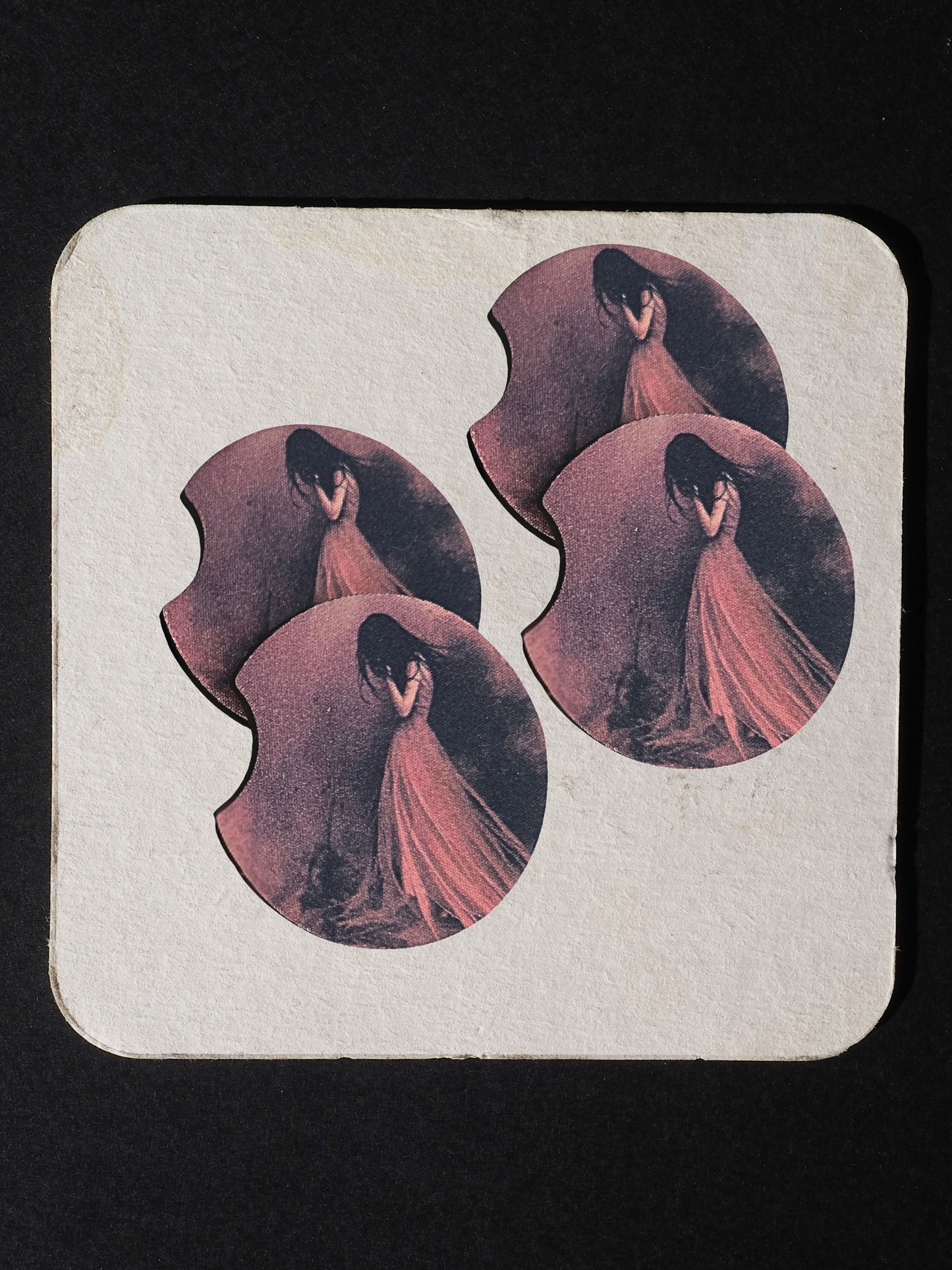 Lady in pink dress 2 pack car coaster
